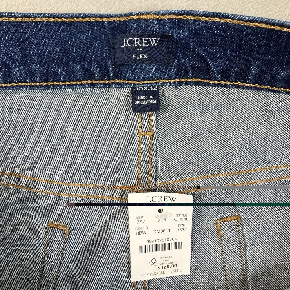 J.Crew Flex Slim Mens Jeans 35x32* Blue Denim 5 Pocket Stretch Preppy